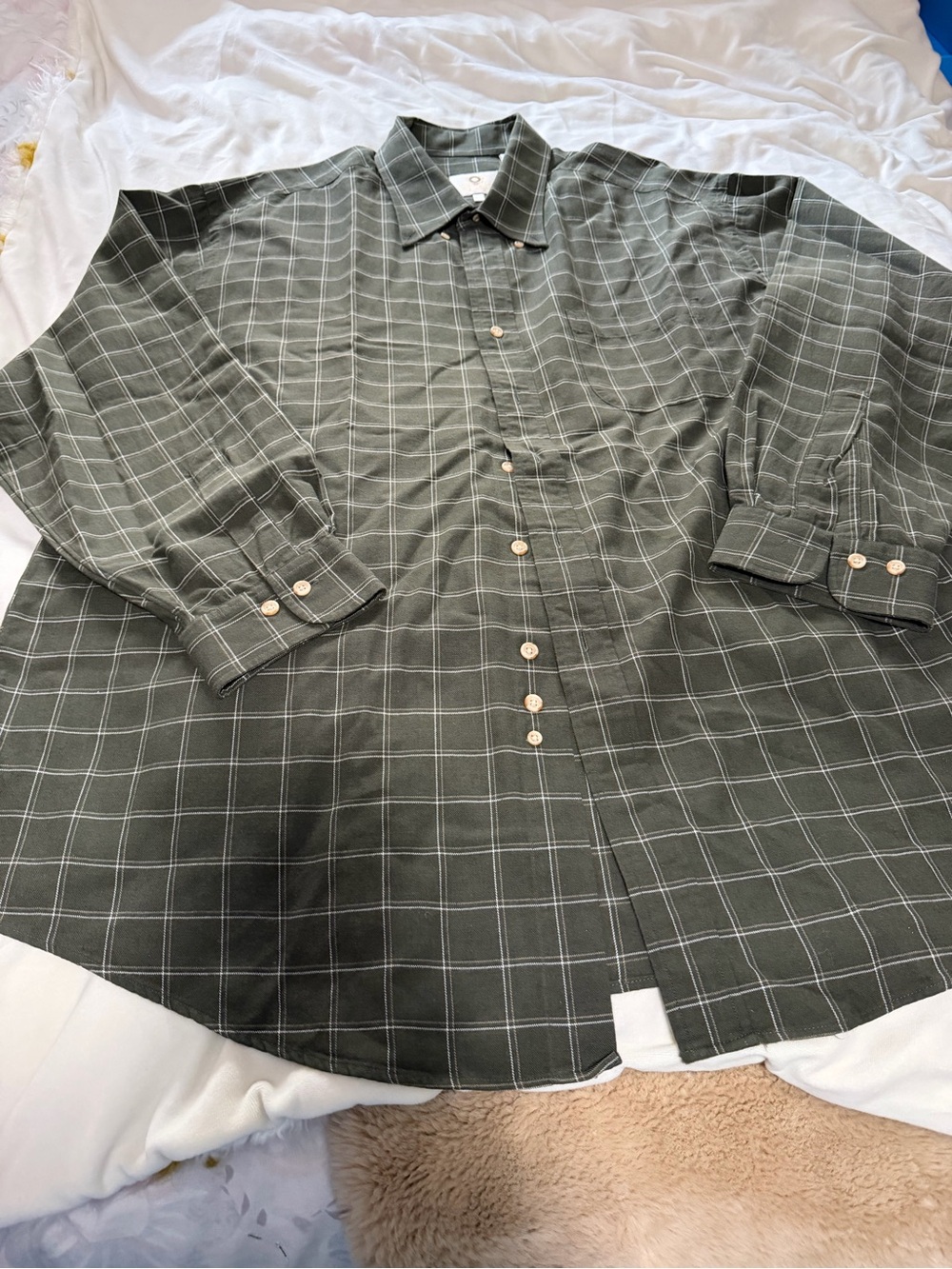 Viyella Wool Blend Classic Men's Green Windowpane Button-Up Shirt XXL